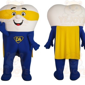 Blue Yellow White Superhero Tooth Mascot Costume