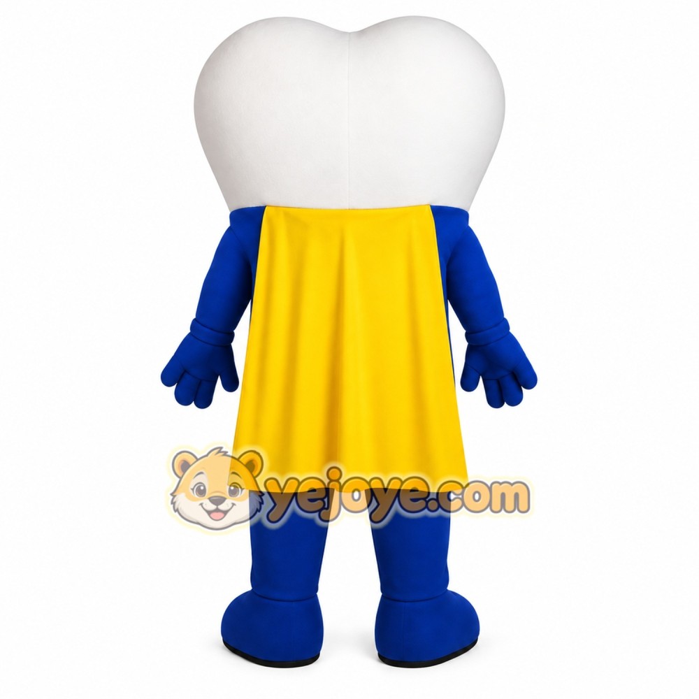 Blue Yellow White Superhero Tooth Mascot Costume Blue Yellow White Superhero Tooth Mascot Costume