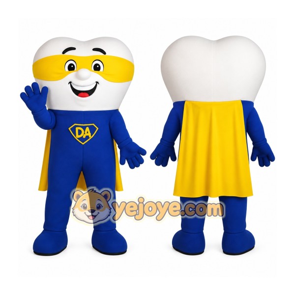 Blue Yellow White Superhero Tooth Mascot Costume
