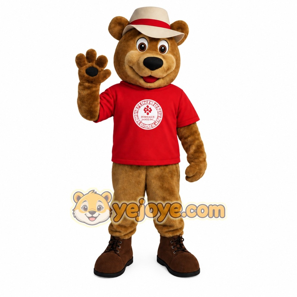 Brown Bear With Red Shirt Mascot Costume Brown Bear With Red Shirt Mascot Costume
