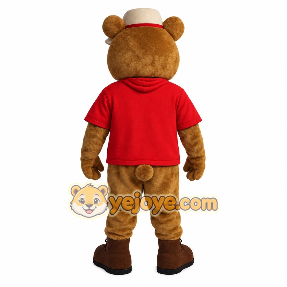 Brown Bear With Red Shirt Mascot Costume Brown Bear With Red Shirt Mascot Costume