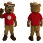 Brown Bear With Red Shirt Mascot Costume