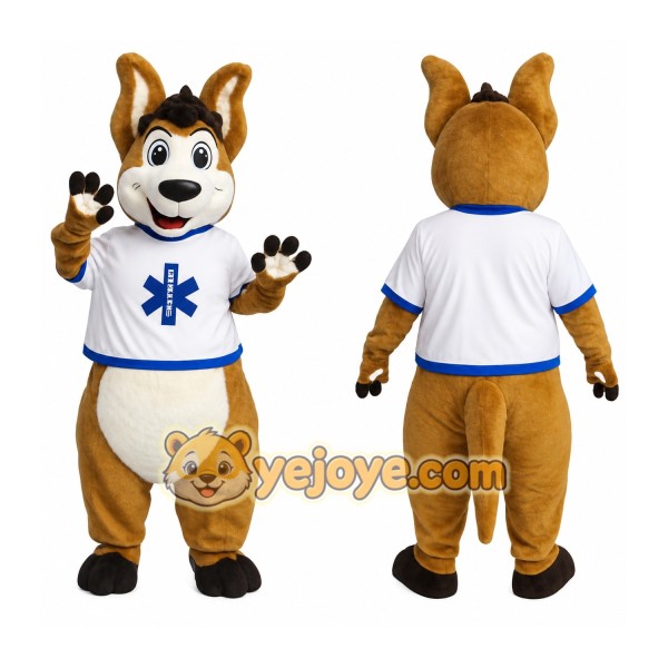 Brown White Blue Kangaroo Mascot Costume