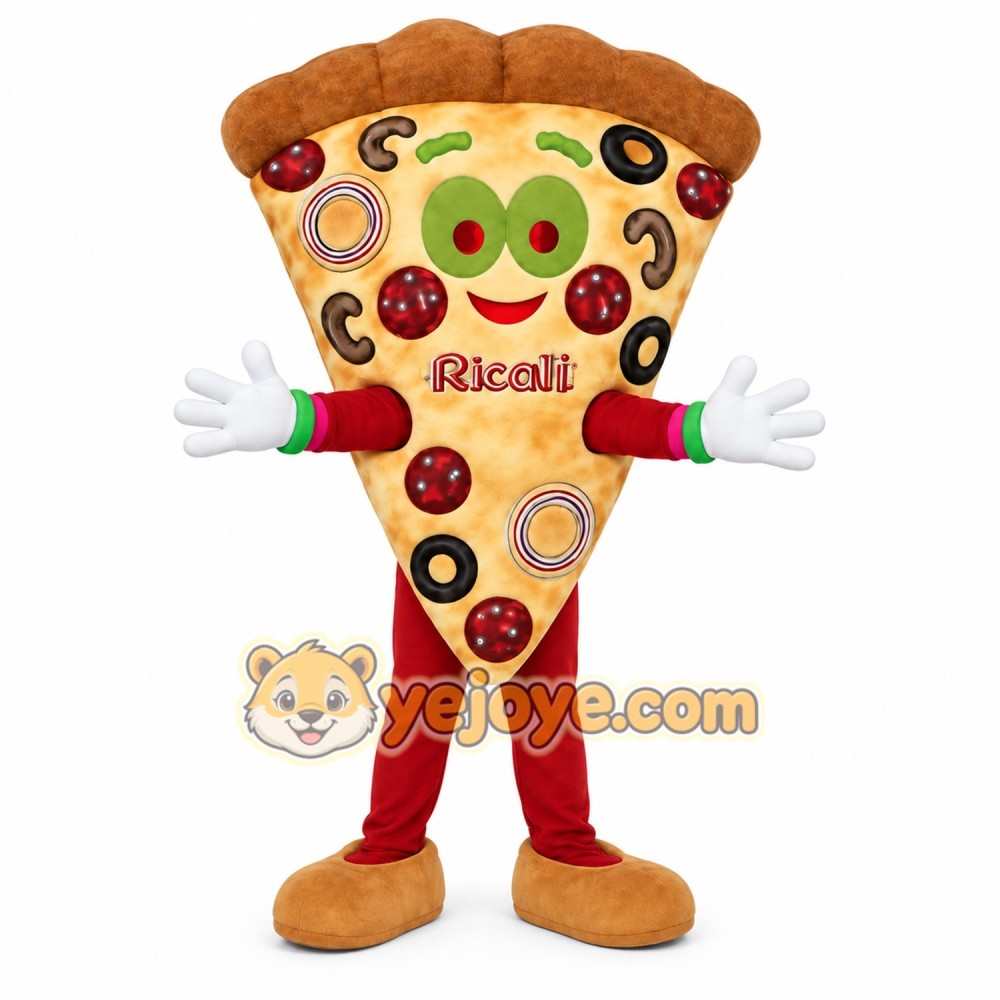 Tan Brown Red Pizza Slice Mascot Costume Tan Brown Red Pizza Slice Mascot Costume