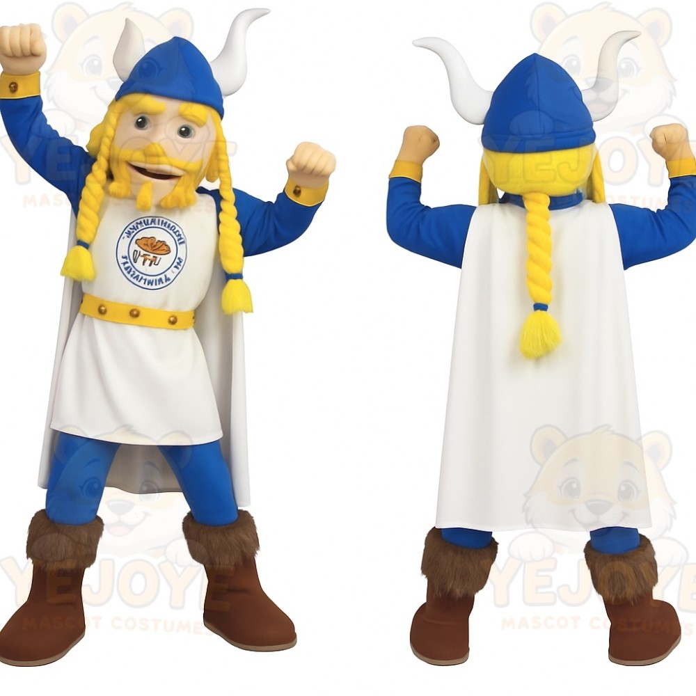 Blue White Yellow Viking Mascot Costume