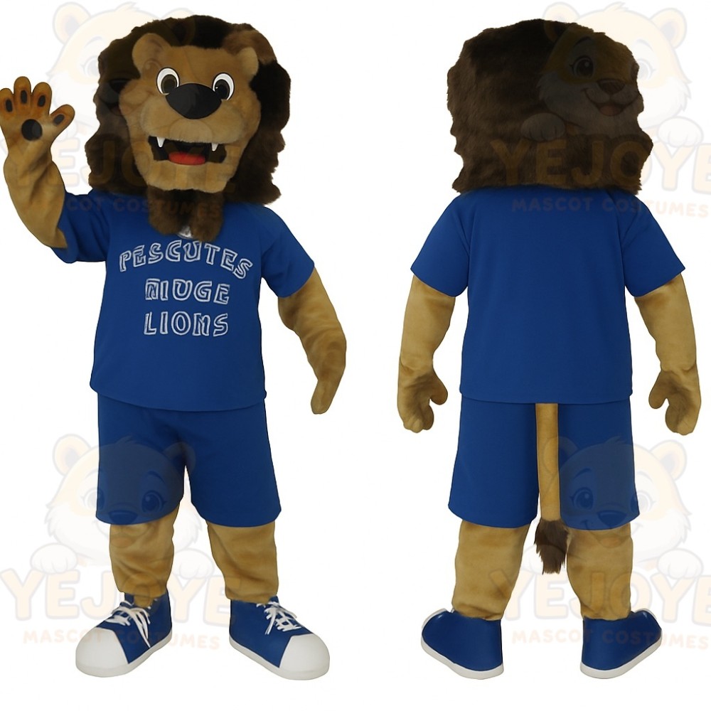 Blue Brown Lion Mascot Costume