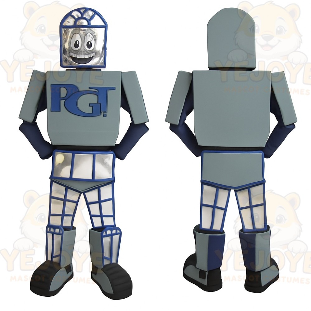 Silver Blue Robot Mascot Costume