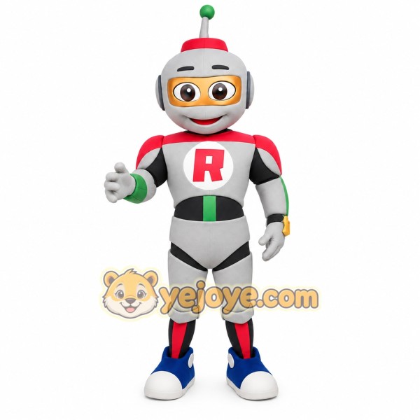 Gray Red Black Green Robot Mascot Costume