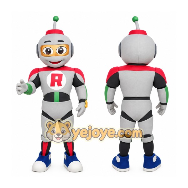Gray Red Black Green Robot Mascot Costume