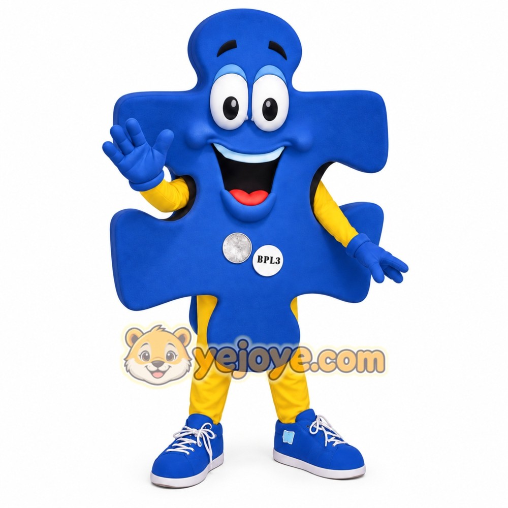 Blue Yellow Puzzle Piece Mascot Costume Blue Yellow Puzzle Piece Mascot Costume