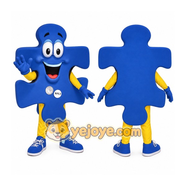Blue Yellow Puzzle Piece Mascot Costume