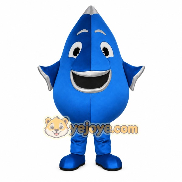 Blue Gray Smiling Water Drop Mascot Costume