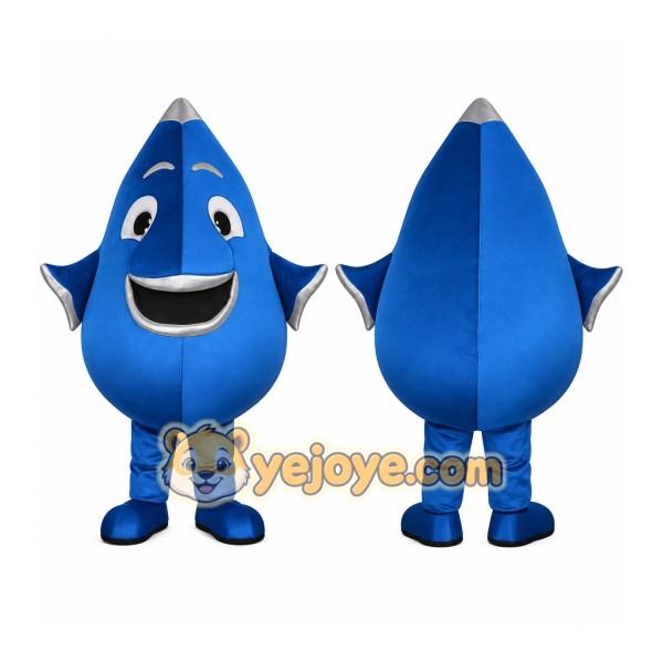 Blue Gray Smiling Water Drop Mascot Costume