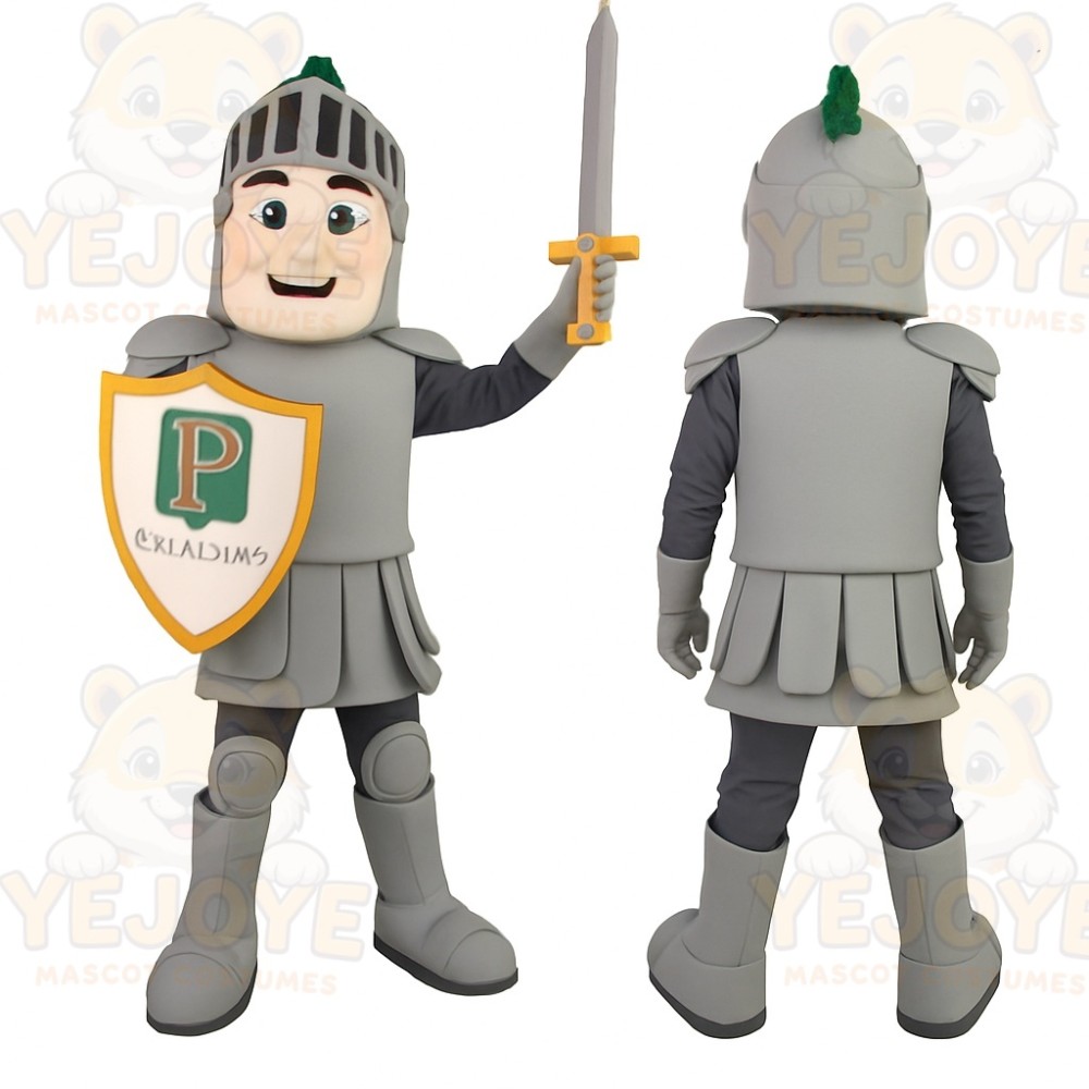 Gray Green Armored Knight Mascot Costume