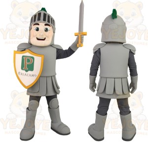 Gray Green Armored Knight Mascot Costume