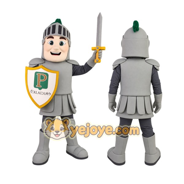 Gray Green Armored Knight Mascot Costume