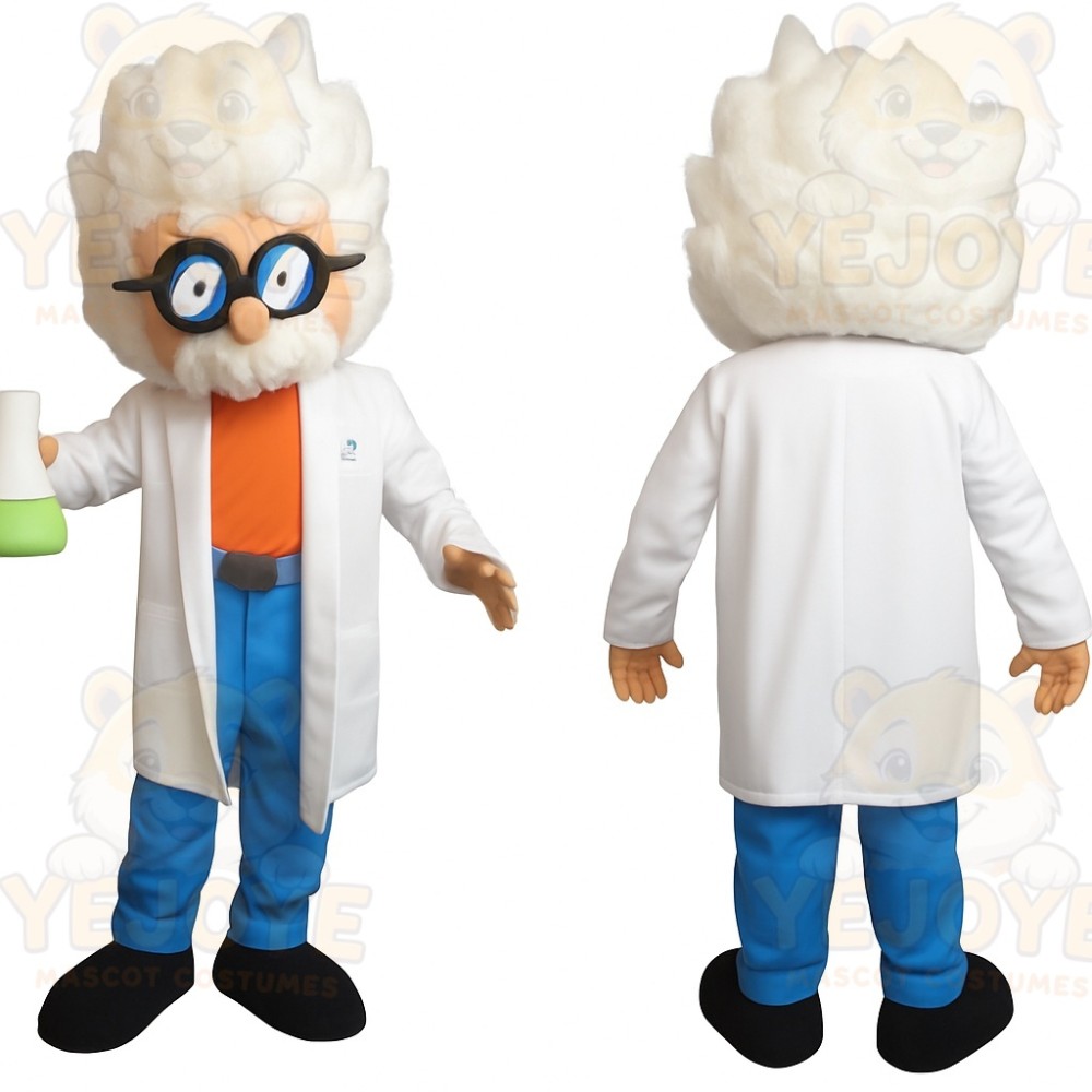 White Blue Orange Scientist Mascot Costume