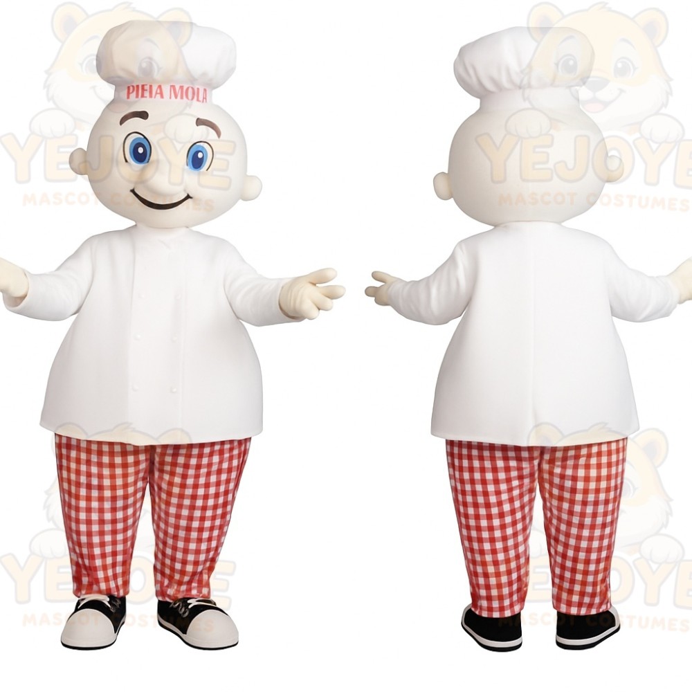 White Red Checkered Chef Mascot Costume