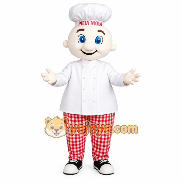 White Red Checkered Chef Mascot Costume