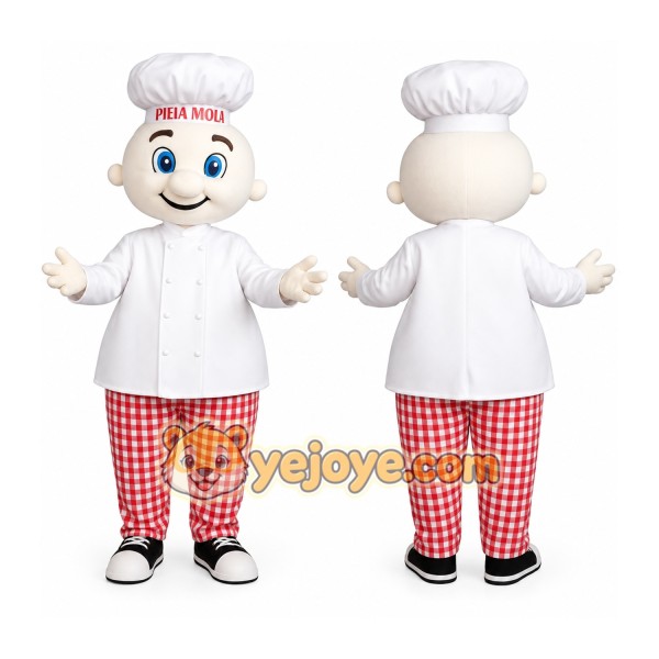 White Red Checkered Chef Mascot Costume
