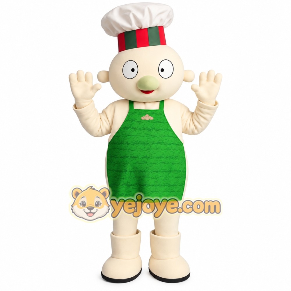 Cream Green White Cartoon Chef Mascot Costume