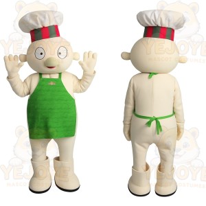 Cream Green White Cartoon Chef Mascot Costume