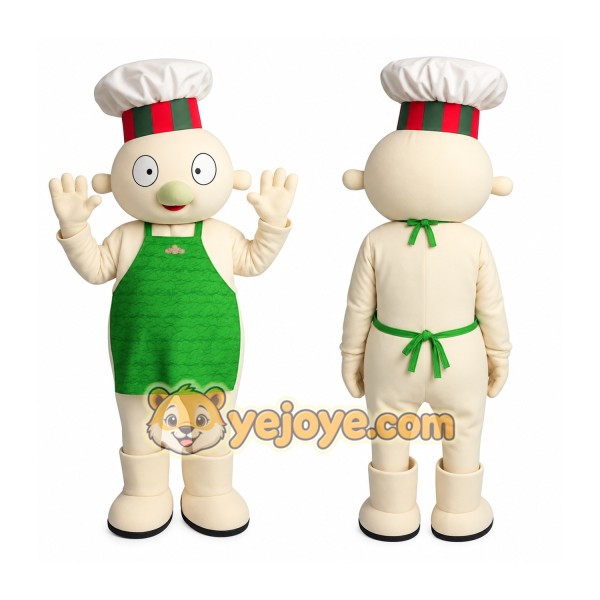 Cream Green White Cartoon Chef Mascot Costume