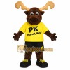 Brown Moose In Yellow Shirt Mascot Costume Brown Moose In Yellow Shirt Mascot Costume