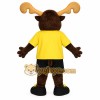 Brown Moose In Yellow Shirt Mascot Costume Brown Moose In Yellow Shirt Mascot Costume