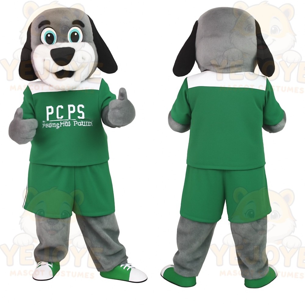 Gray White Green Sports Dog Mascot Costume
