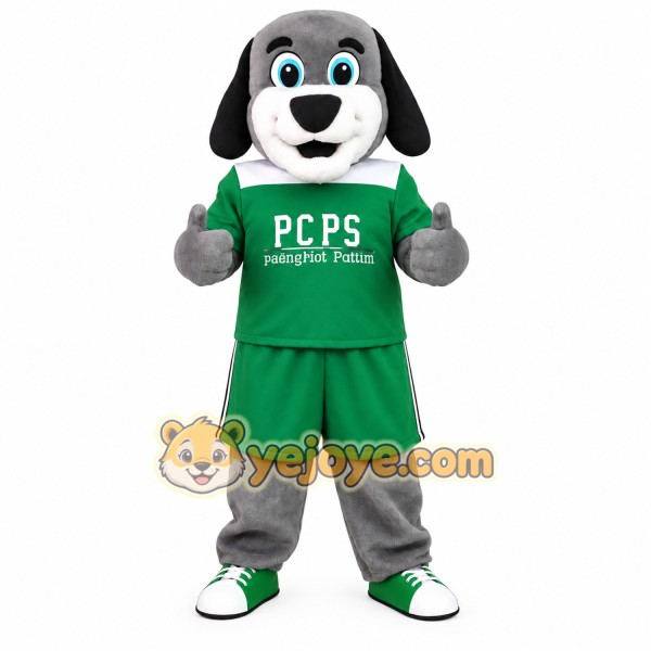 Gray White Green Sports Dog Mascot Costume Gray White Green Sports Dog Mascot Costume
