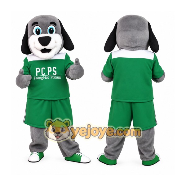 Gray White Green Sports Dog Mascot Costume