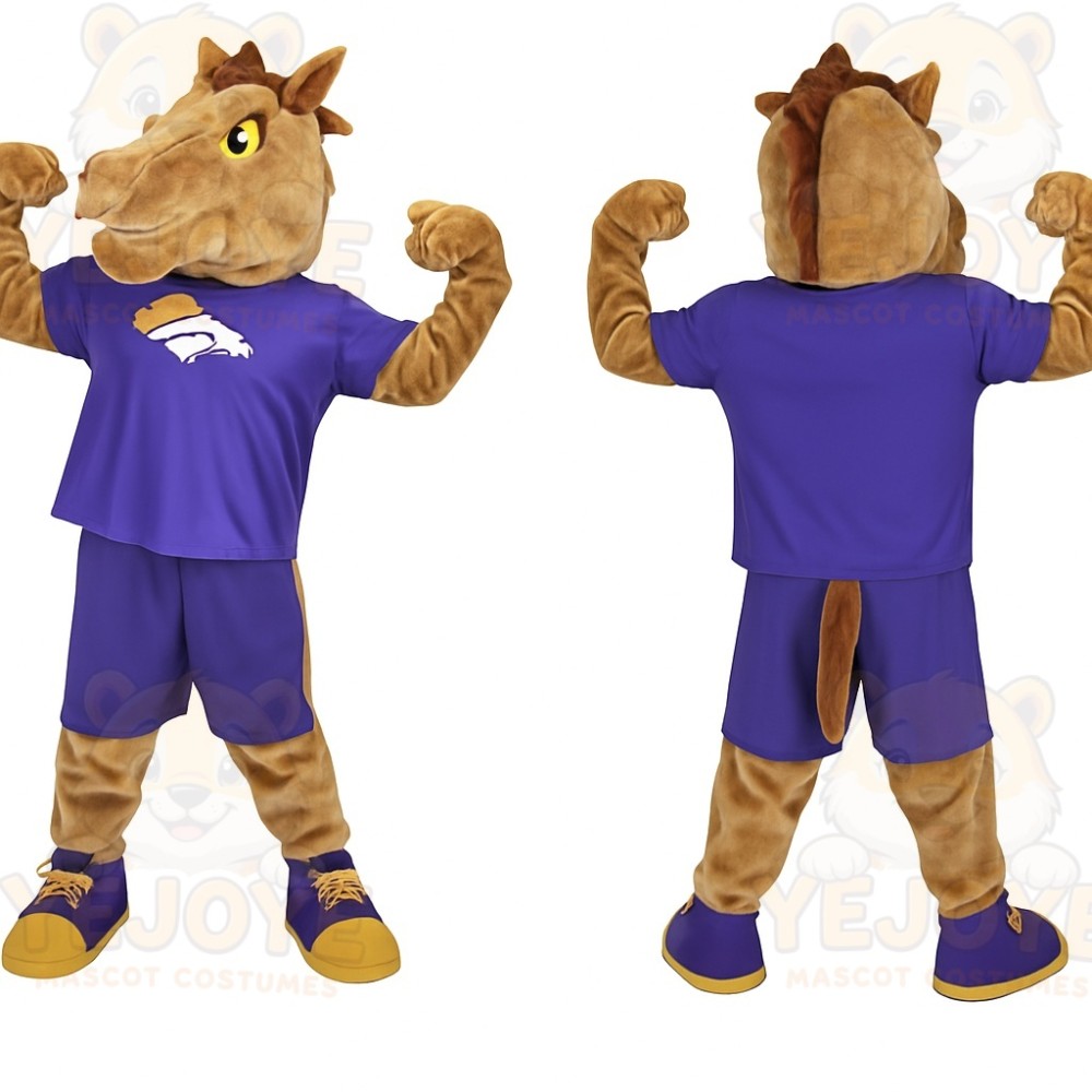 Tan Brown Purple Athletic Horse Mascot Costume
