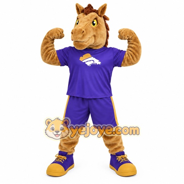 Tan Brown Purple Athletic Horse Mascot Costume