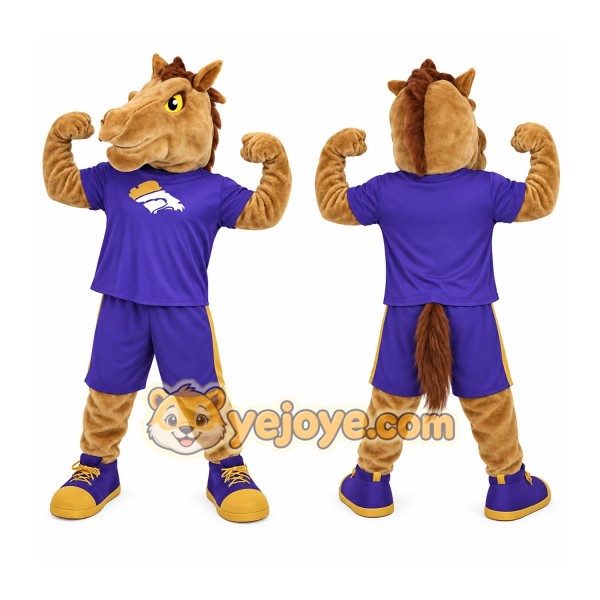 Tan Brown Purple Athletic Horse Mascot Costume
