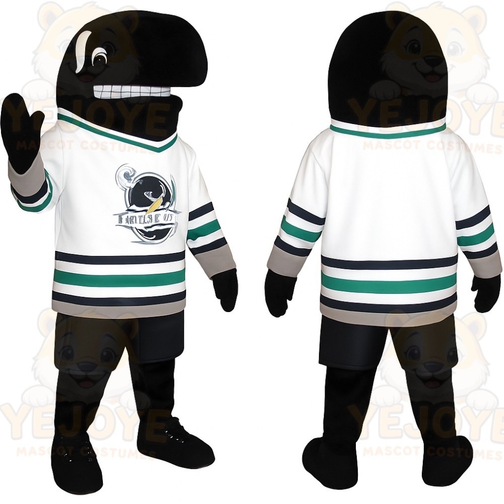 Black White Green Hockey Orca Mascot Costume