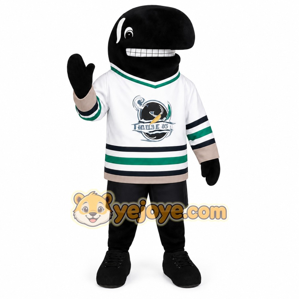 Black White Green Hockey Orca Mascot Costume Black White Green Hockey Orca Mascot Costume