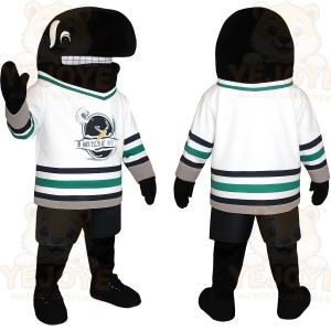 Black White Green Hockey Orca Mascot Costume