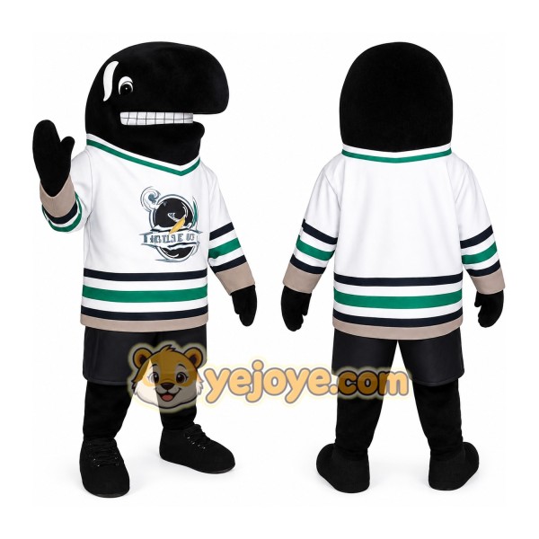Black White Green Hockey Orca Mascot Costume