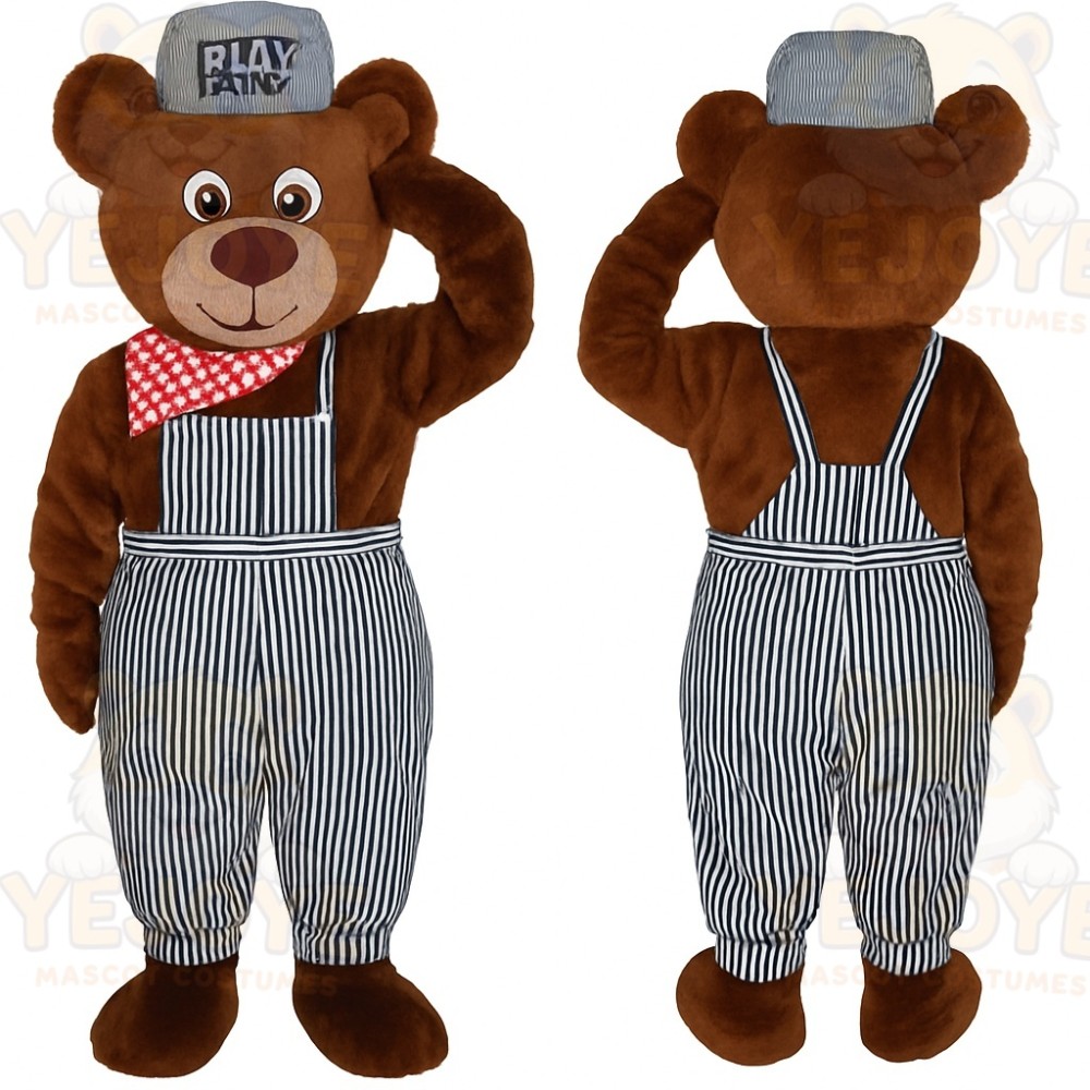Brown White Engineer Bear Mascot Costume