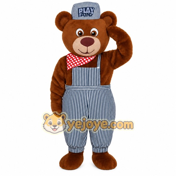 Brown White Engineer Bear Mascot Costume