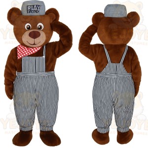 Brown White Engineer Bear Mascot Costume