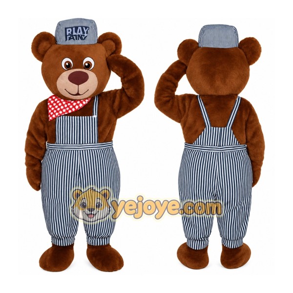Brown White Engineer Bear Mascot Costume