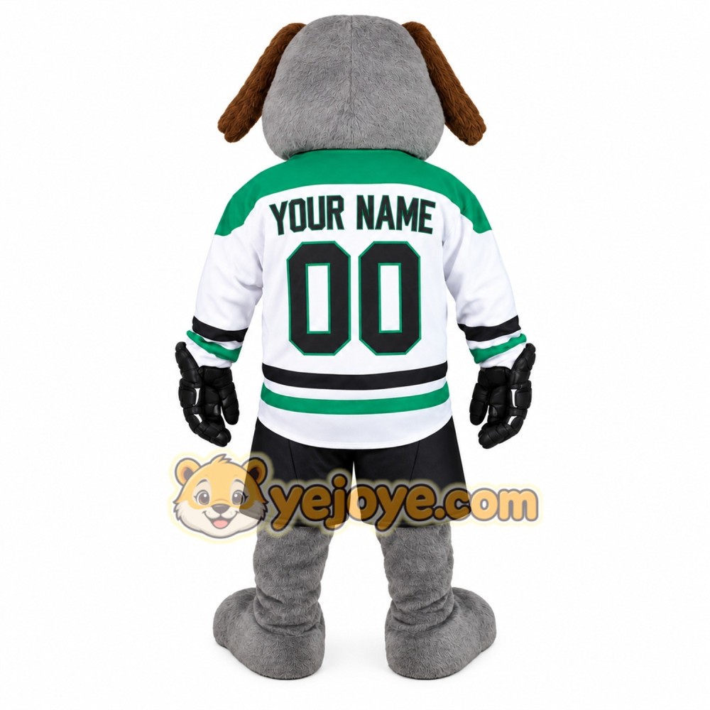 Gray Brown Green White Hockey Dog Mascot Costume Gray Brown Green White Hockey Dog Mascot Costume