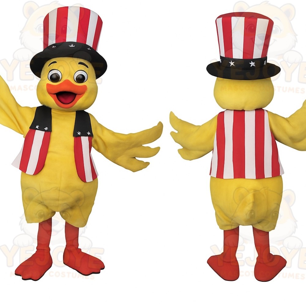 Yellow Red White Uncle Sam Duck Mascot Costume