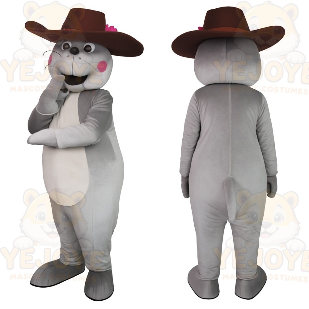 Gray Brown Cowboy Rabbit Mascot Costume