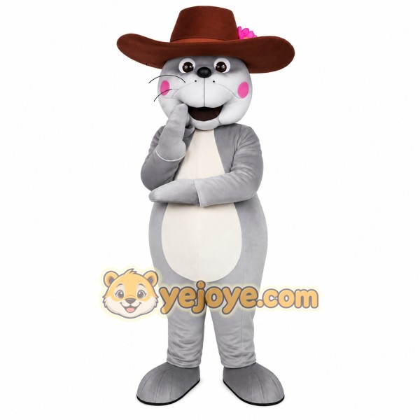 Gray Brown Cowboy Rabbit Mascot Costume Gray Brown Cowboy Rabbit Mascot Costume