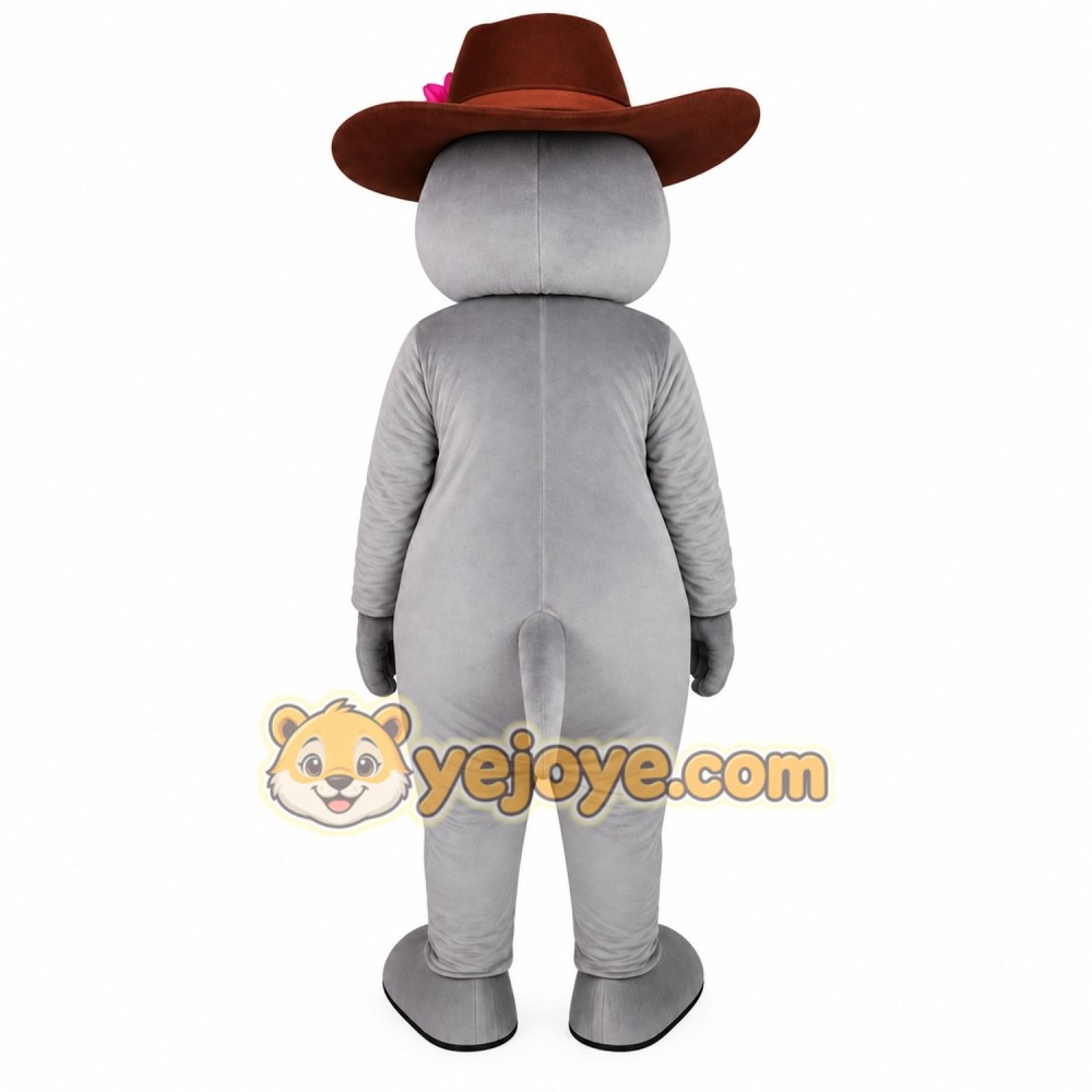 Gray Brown Cowboy Rabbit Mascot Costume