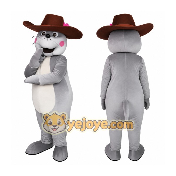 Gray Brown Cowboy Rabbit Mascot Costume