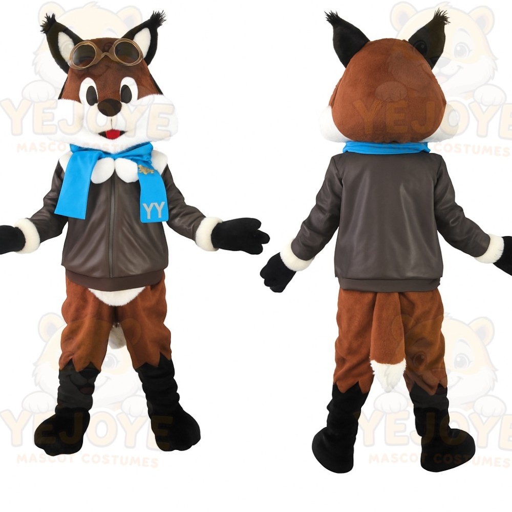 Brown Black White Aviator Fox Mascot Costume